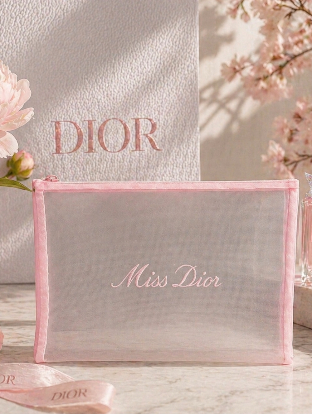 Dior Miss Dior English Pink Sheer Large Trousseau Bag